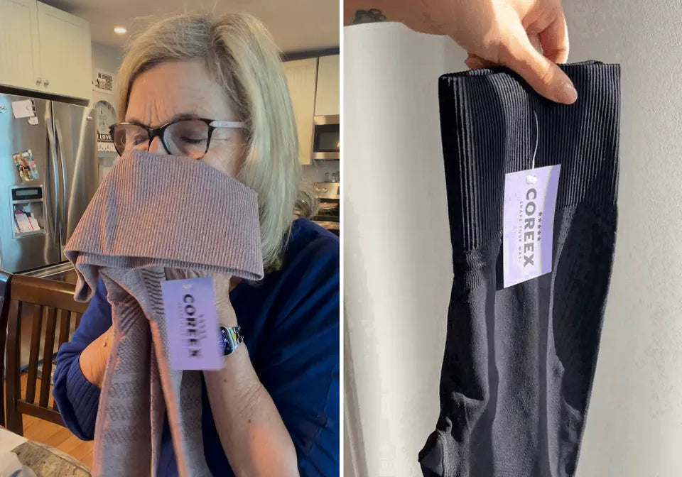 CelluFlex Leggings und COREEX Verpackung beim Auspacken